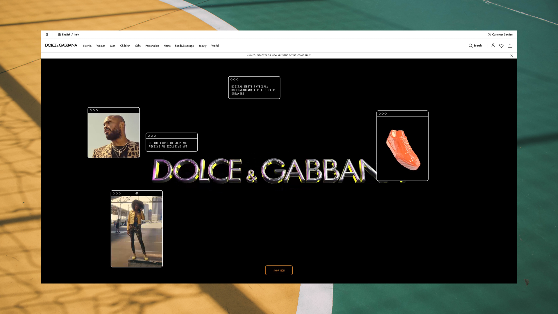 Landing page of the P.J. Tucker for Dolce & Gabbana landing page explaining the limited edition sneakers accompanied by NFTs.